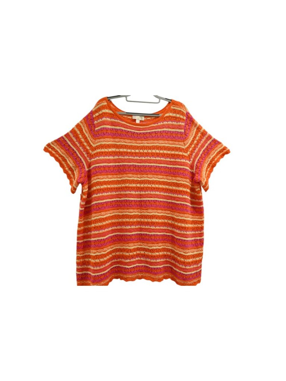 Belle Boho Kim Gravel Summer Boho Pointelle Stripe Sweater Sz 3X Crochet A644573